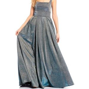 Sequin Hearts- Sleeveless Square-Neck Iridescent Shine Ball Gown